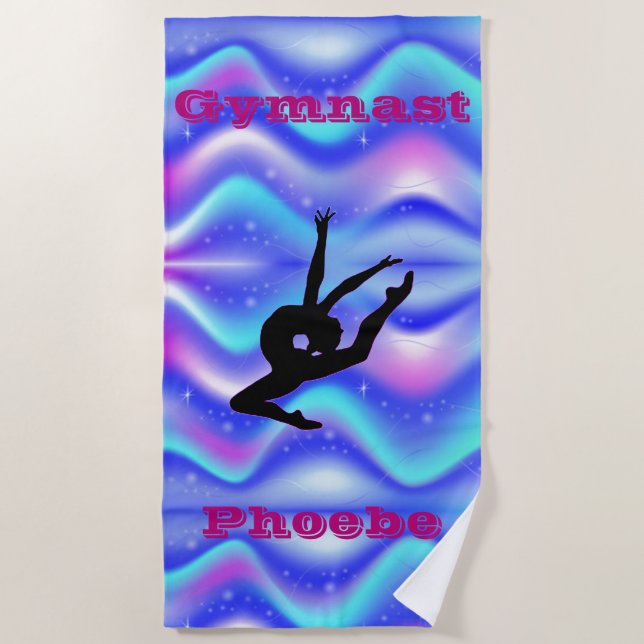 Girls Gymnastics Beach Towel with Her Name! (Front)