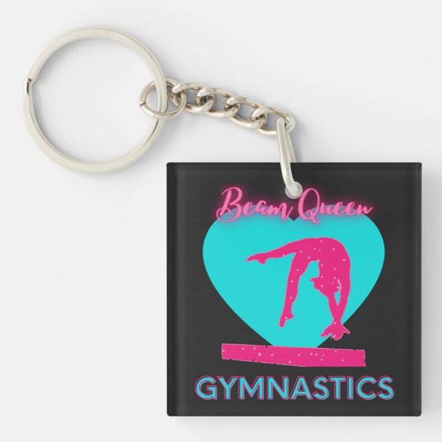 Girls Gymnastics Beam Queen Double Sided Key Ring (Front)