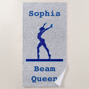 Girls Gymnastics Beam Queen Faux Glitter Beach Towel