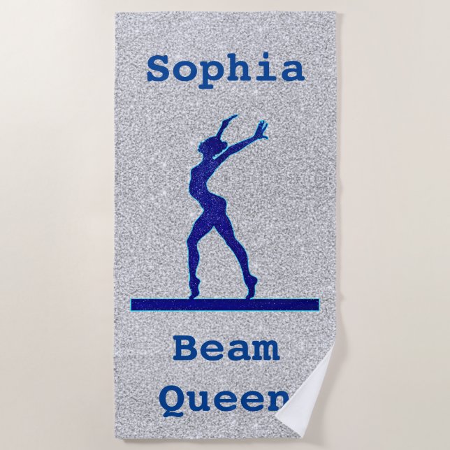 Girls Gymnastics Beam Queen Faux Glitter Beach Towel (Front)