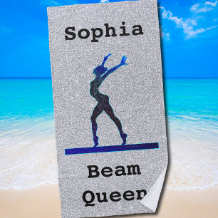 Girls Gymnastics Beam Queen Faux Glitter Beach Towel