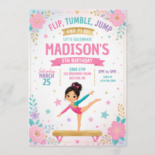 Girls Gymnastics Birthday Part Invitation
