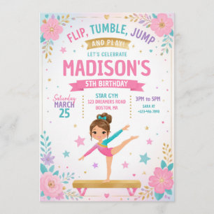 Girls Gymnastics Birthday Part Invitation
