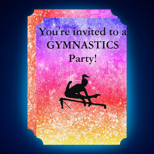 Girls Gymnastics Birthday Party Custom Invitation