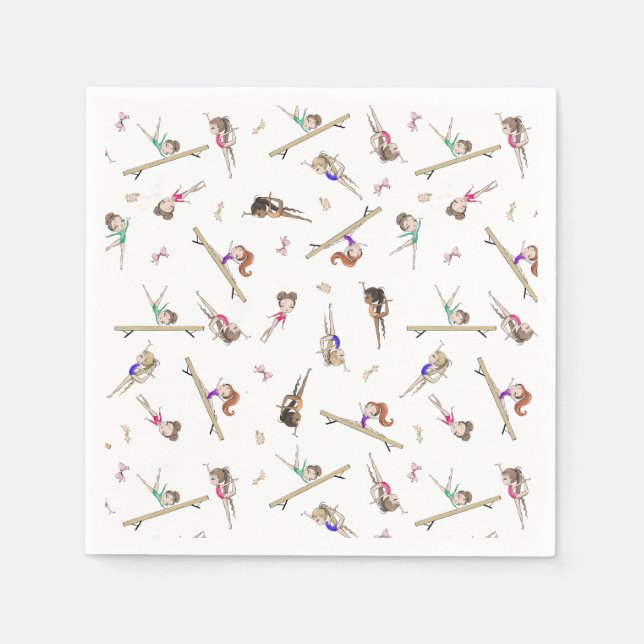 Girls Gymnastics Birthday Party  Napkin (Front)