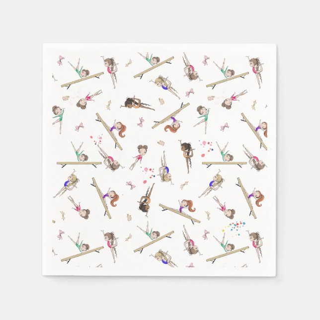 Girls Gymnastics Birthday Party  Napkin (Front)