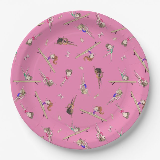 Girls Gymnastics Birthday Party  Paper Plate (Front)
