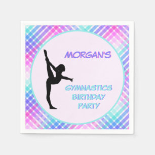Girls Gymnastics Birthday Pretty Pastel Plaid Napkin