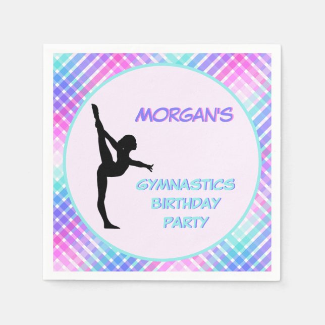 Girls Gymnastics Birthday Pretty Pastel Plaid  Napkin (Front)