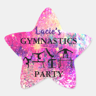 Girls Gymnastics Birthday Rustic Sparkle Custom   Star Sticker