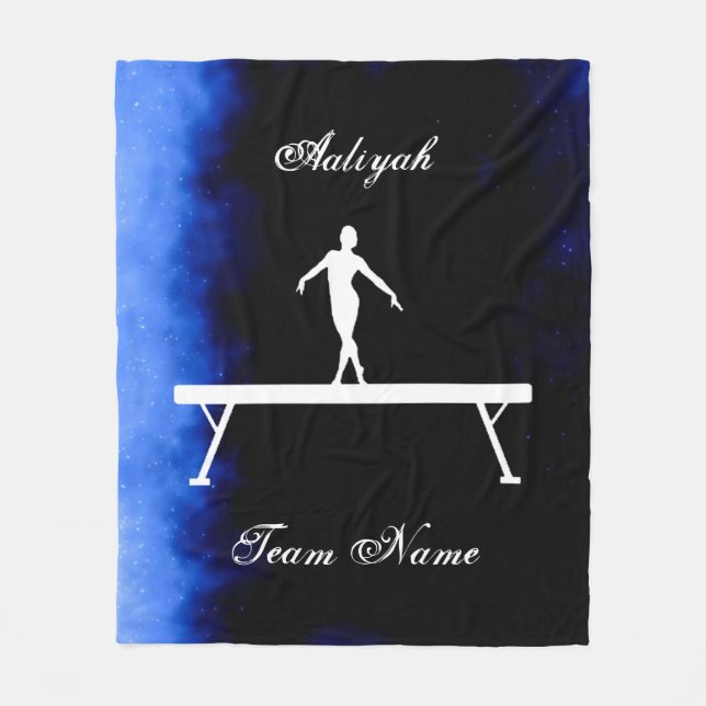 Girls Gymnastics Black, Blue, White w/ Team Name   Fleece Blanket (Front)