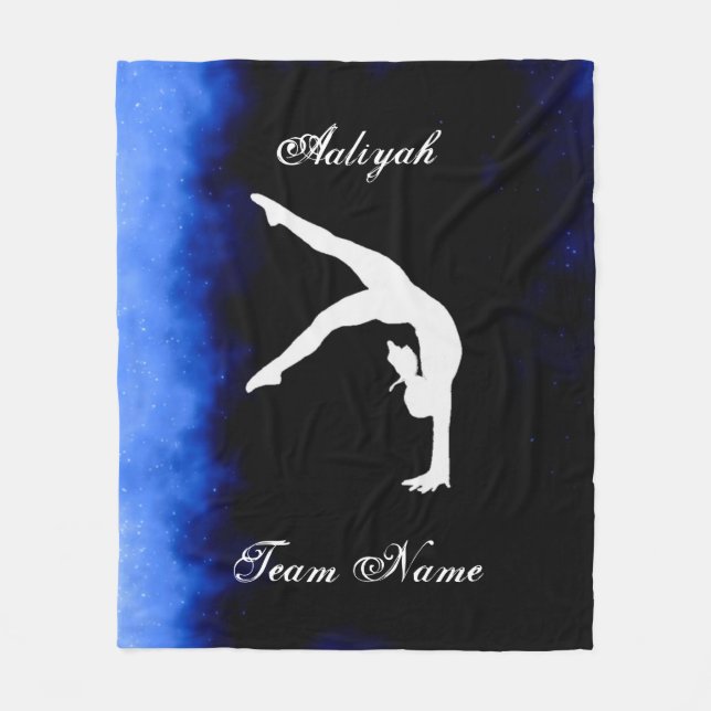 Girls Gymnastics Black, Blue, White w/ Team Name   Fleece Blanket (Front)