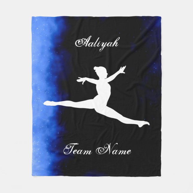 Girls Gymnastics Black, Blue, White w/ Team Name  Fleece Blanket (Front)