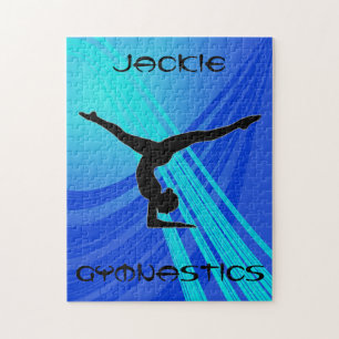 Girls Gymnastics Blue Abstract    Jigsaw Puzzle