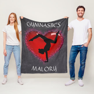 Girls Gymnastics Chalkboard Heart w/ Name Fleece Blanket