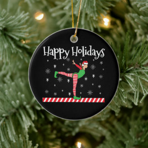 Girls Gymnastics Christmas Elf Ceramic Tree Decoration