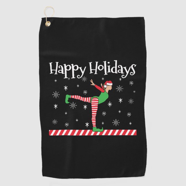 Girls Gymnastics Christmas Elf Golf Towel (Front)
