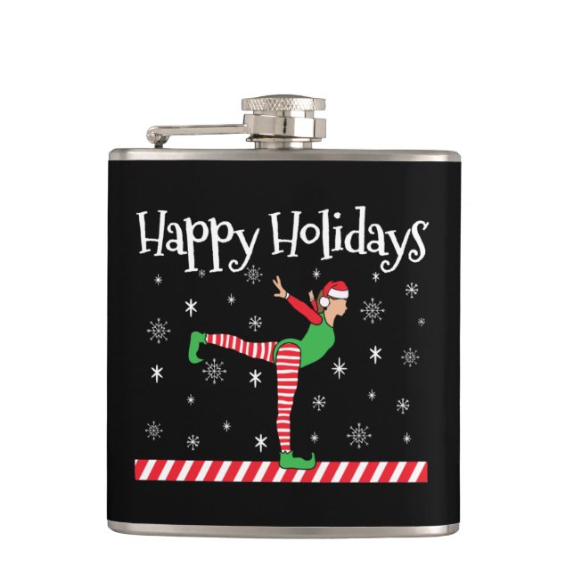 Girls Gymnastics Christmas Elf Hip Flask (Front)