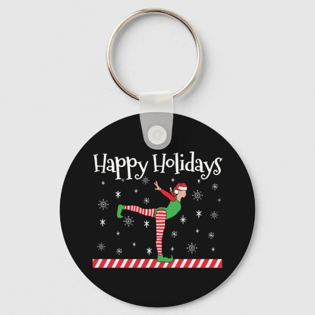 Girls Gymnastics Christmas Elf Key Ring (Front)