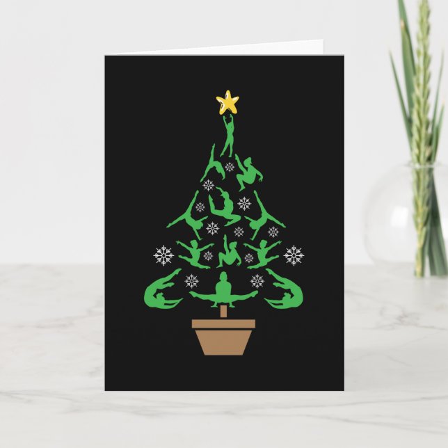 Girls Gymnastics Christmas Tree Card (Front)