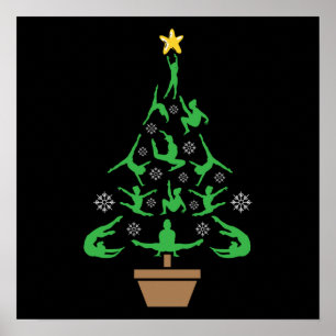 Girls Gymnastics Christmas Tree Poster