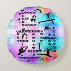 Girls Gymnastics Crosswords Round Pillow