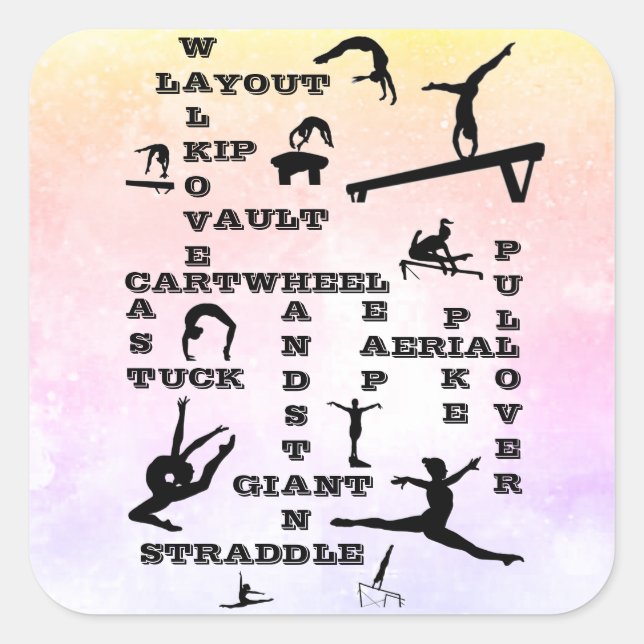 Girls Gymnastics Crosswords Skills Pastel Stickers (Front)