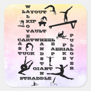 Girls Gymnastics Crosswords Skills Pastel Stickers