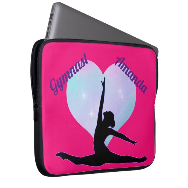 Girls Gymnastics Custom Hot Pink / Royal Purple Laptop Sleeve (Front Right)