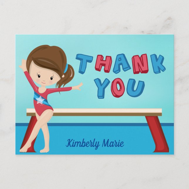 Girls Gymnastics Cute Gymnast Kids Thank You Postcard (Front)