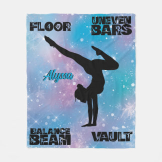 Girls Gymnastics Floor, Bars, Beam, Vault Pastel Fleece Blanket