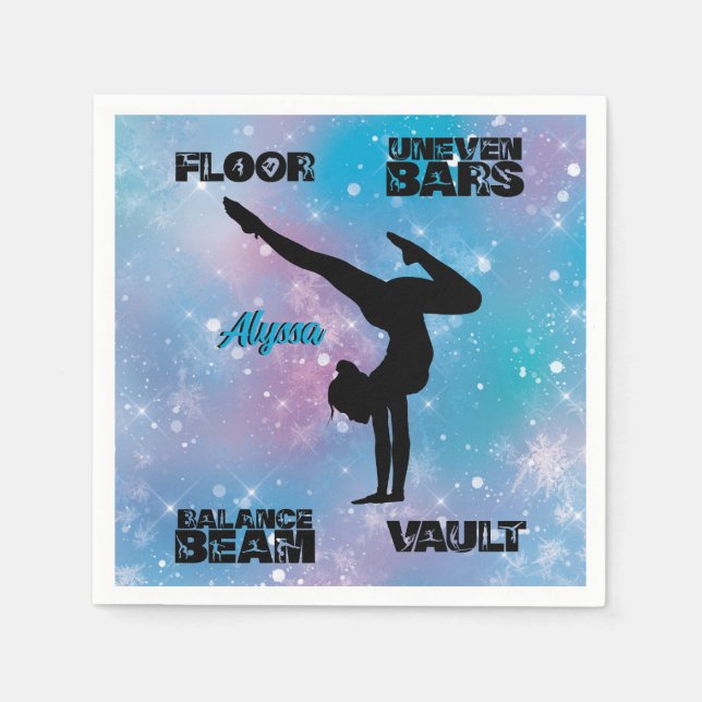 Girls Gymnastics Floor, Bars, Beam, Vault Pastel   Napkin (Front)
