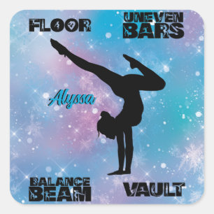 Girls Gymnastics Floor, Bars, Beam, Vault Pastel   Square Sticker