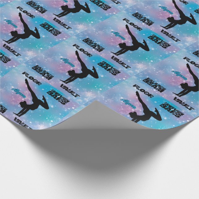 Girls Gymnastics Floor, Bars, Beam, Vault Pastel   Wrapping Paper (Corner)