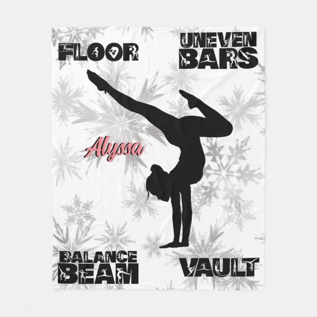 Girls Gymnastics Floor, Bars, Beam, Vault Winter Fleece Blanket (Front)