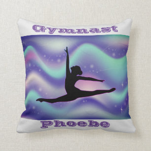 Girls Gymnastics Grey Purple Pillow w/ Her Name