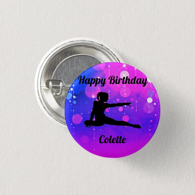 Girls Gymnastics Happy Birthday Button (Front & Back)