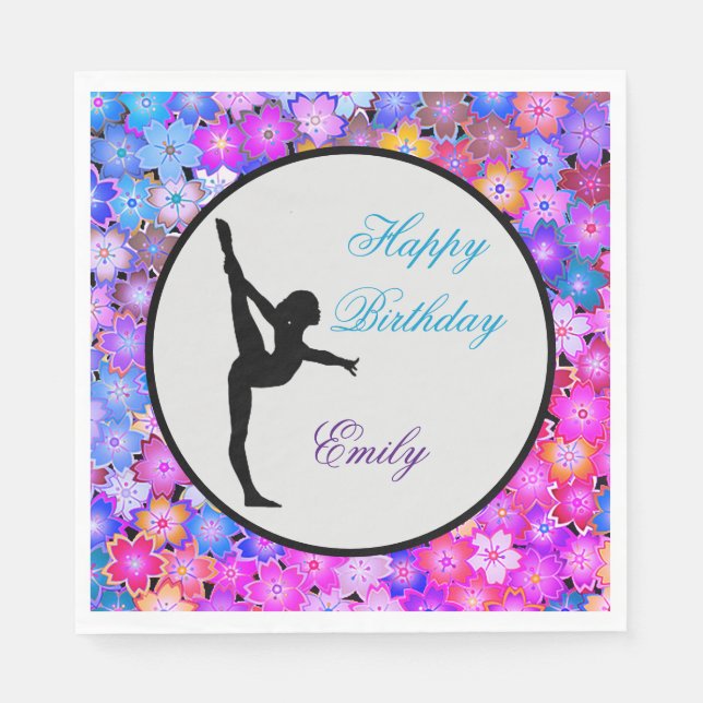 Girls Gymnastics Happy Birthday Napkin (Front)