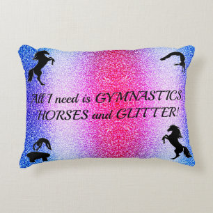Girls Gymnastics, Horses, Glitter Personalised Decorative Cushion
