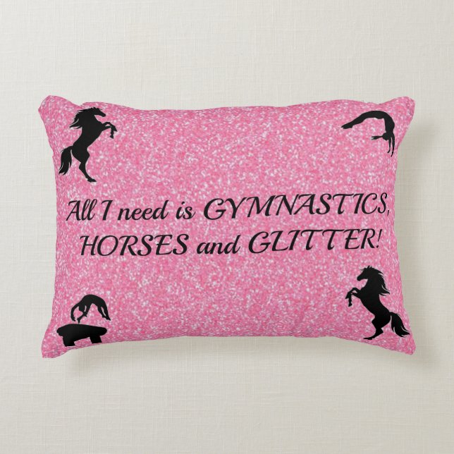 Girls Gymnastics, Horses, Glitter Personalised Decorative Cushion (Front)
