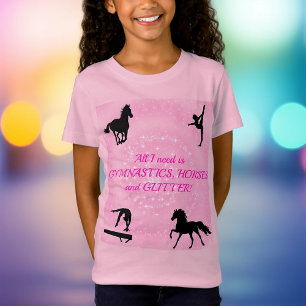 Girls Gymnastics, Horses, Glitter T-Shirt