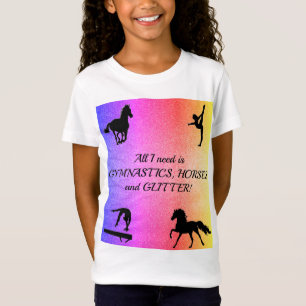 Girls Gymnastics, Horses, Glitter T-Shirt
