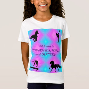 Girls Gymnastics, Horses, Glitter T-Shirt