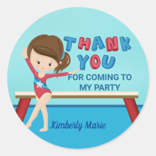 Girls Gymnastics Kids Birthday Party Thank You Classic Round Sticker