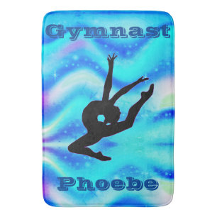 Girls Gymnastics Leap Custom Blue Bath Mat