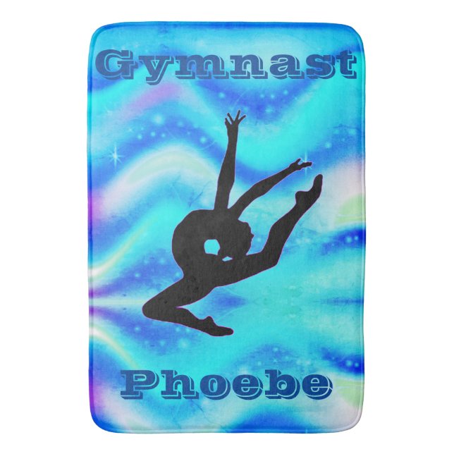 Girls Gymnastics Leap Custom Blue Bath Mat (Front Vertical)