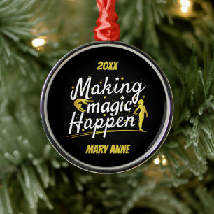 Girls Gymnastics Making Magic Happen Quote Metal O Tree Decoration