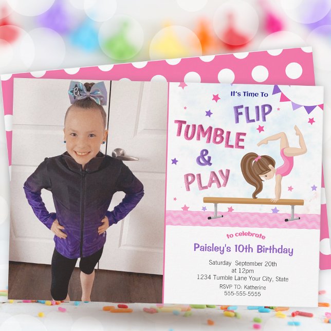Girls Gymnastics Photo Birthday Party  Invitation (Girls Gymnastics Photo Birthday Party Invitation)