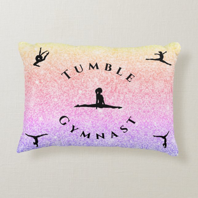 Girls Gymnastics Pillow - Rainbow - Custom Name (Back)