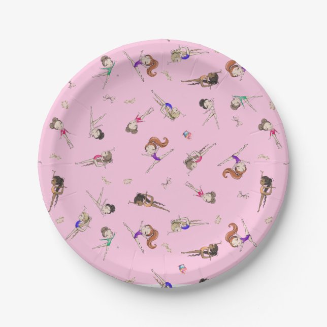 Girls Gymnastics Pink Birthday Party  Paper Plate (Front)
